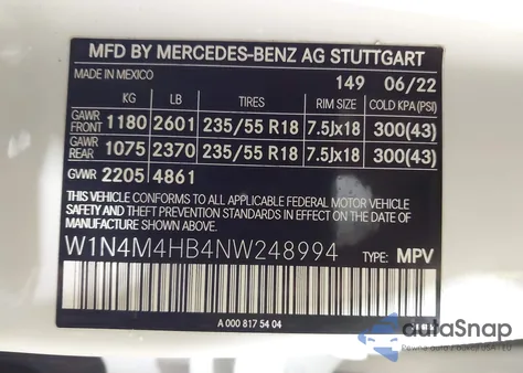 2022 Mercedes-Benz Glb 250 4Matic из США, поврежденный, VIN W1N4M4HB4NW248994